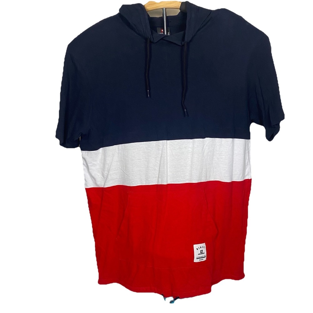 SouthPole Men's XXL Red White Blue‎ Hooded Short Sleeve TShirt Hoodie Y2K Skate